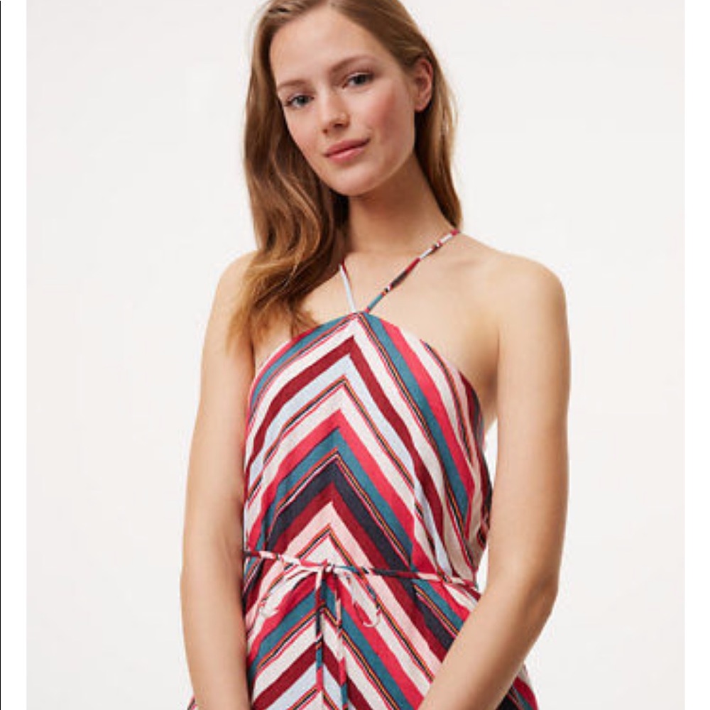 LOFT Chevron Halter Linen-blend Maxi-Dress